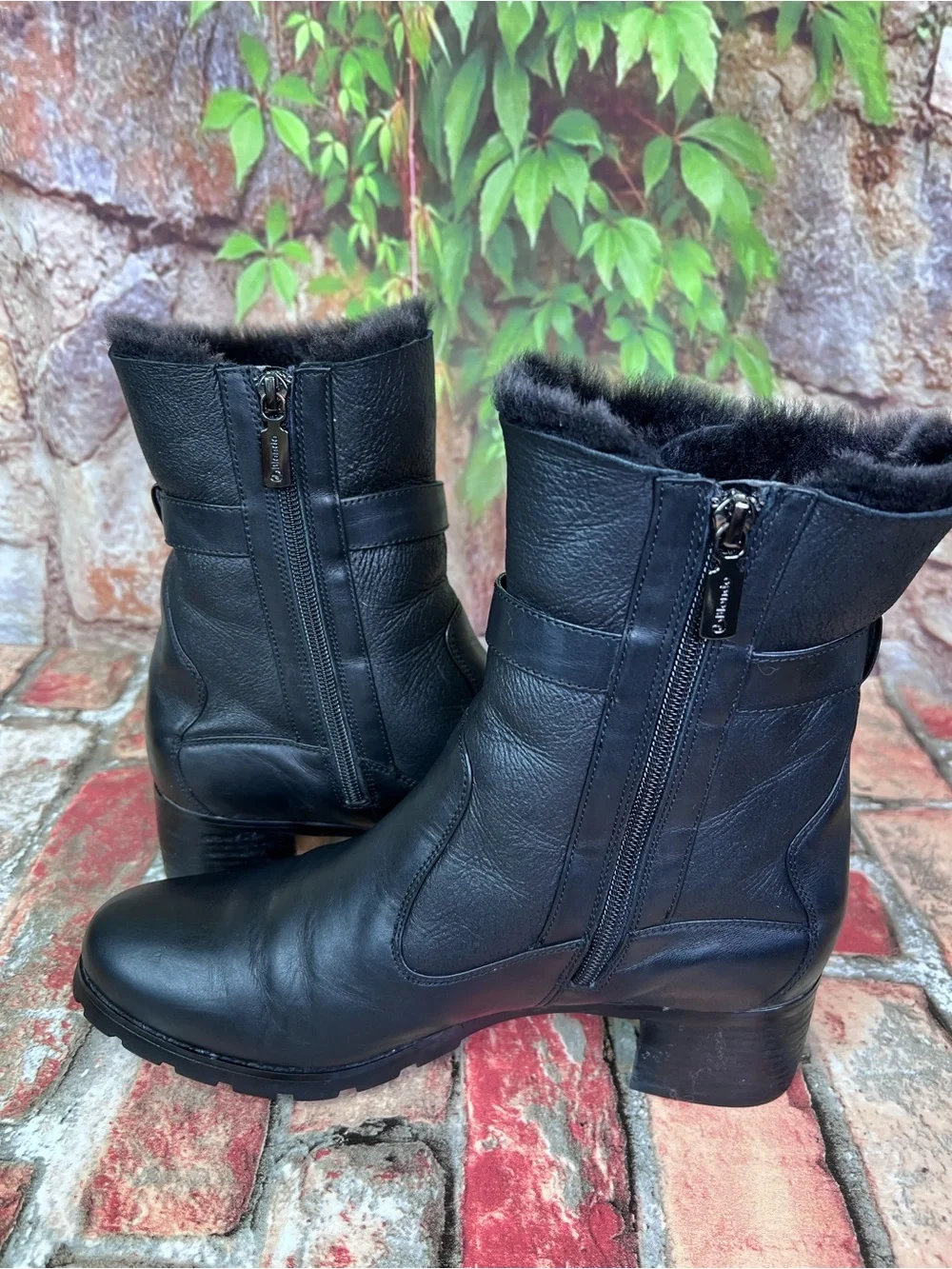 BLONDO Black Leather AquaProtect Shearling Lined Waterproof Block Heel Boots, 9M